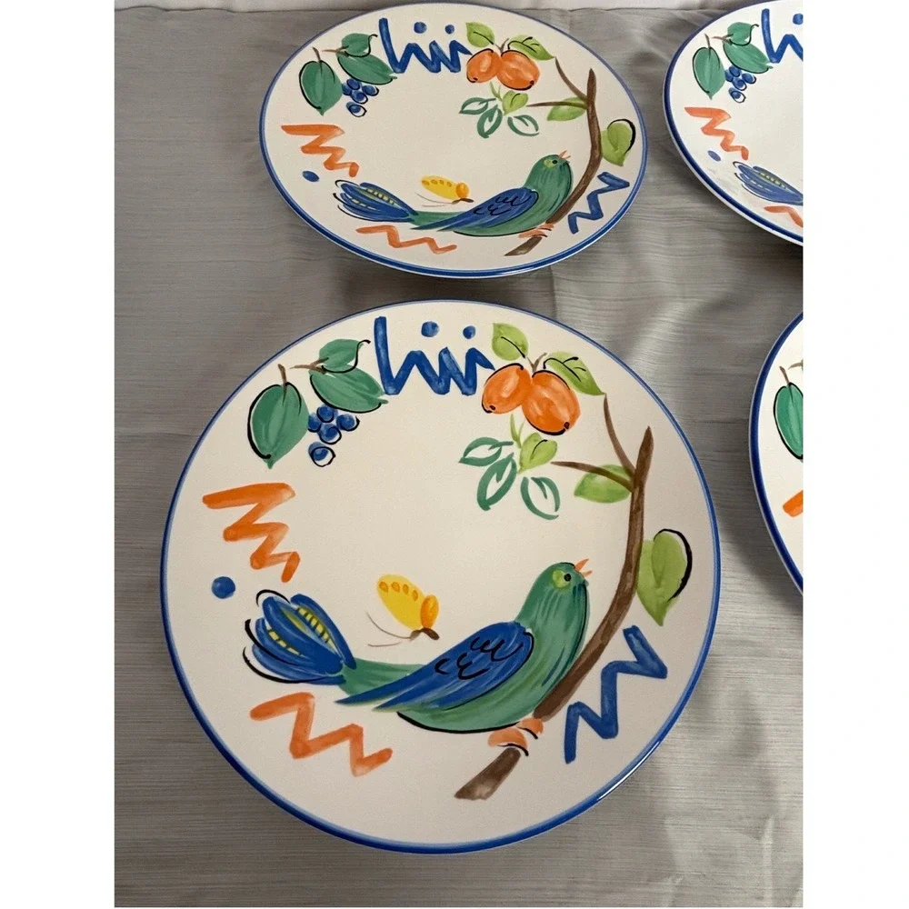 Vintage Mikasa Spring Song Dinner Plates Set of 4 Fashion Plate Blue Bird Japan